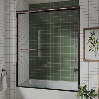 56 po à 60 po X P 58 po Porte de baignoire coulissante en H avec verre transparent