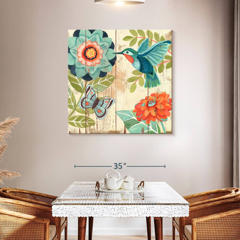 Colibri Brampt aquarelle botanique, H 39 po x l 39 po