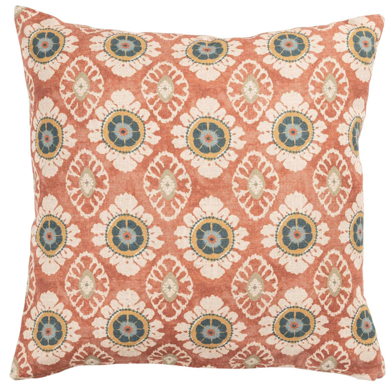 Mandala Motif Linen Print Cushion in Rust, 43x43cm, Feather filled