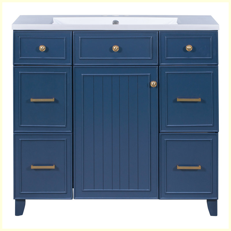 Modern Bathroom Vanity Cabinet with Sink Top Combo Set, Navy Blue