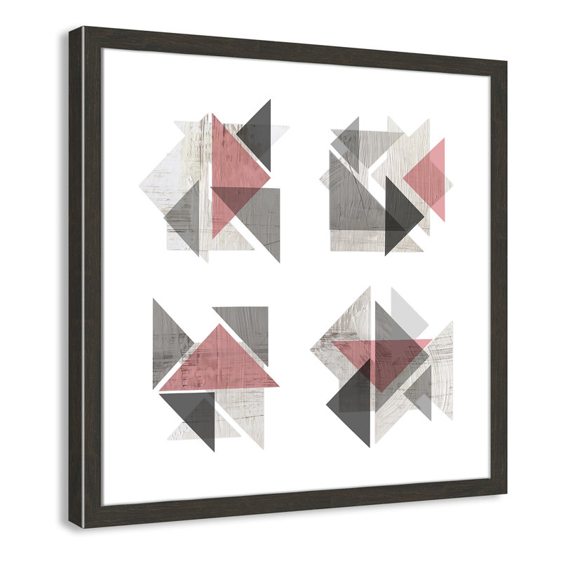 Oliviyah Boho Geometrics Blush Gray - cadre photo, impression sur papier, Texture grain de bois noir