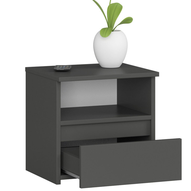 Resmi 40 cm W Particle Board Bedside Table, Graphite Grey, Graphite Grey