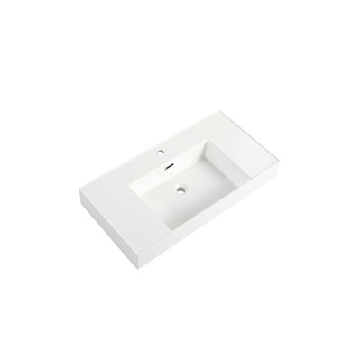 Lavabo de salle de bain 36 po en résine, blanc brillant, 34,89 po de profondeur, 17,7 po de largeur, 4,62 po de hauteur, 47,01 lb et aspect blanc brillant antidérapant, profondeur x largeur