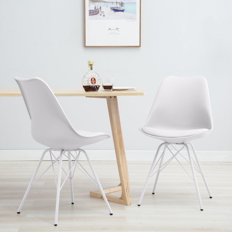 Goshorn Mid-century Modern Dining Chairs Set of 2 with Cushion, Easy Assembly, White