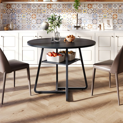 Table de salle à manger 43,3 po pour 4 personnes, table de cuisine ronde avec rangement, table ronde encastrée, tables de cuisine et de salle à manger de ferme avec pieds en métal pour la salle à manger, noir