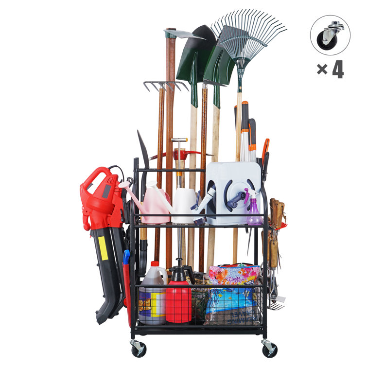 Garden Tool Organizer for Garage, Utility Storage Racks with Hooks, Metal  Yard Tool Stand Holder Organizer for Long-Handled, Broom, Shovel, Rake