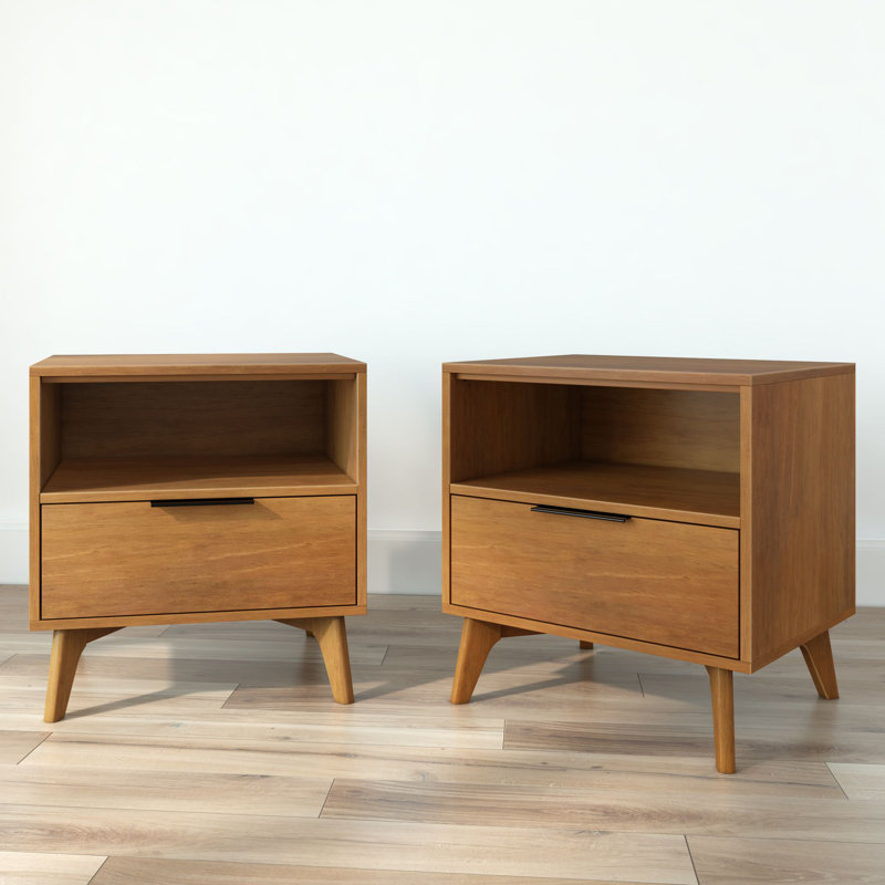 Haven 1 Drawer & Cubby Nightstand with Handle, Pecan