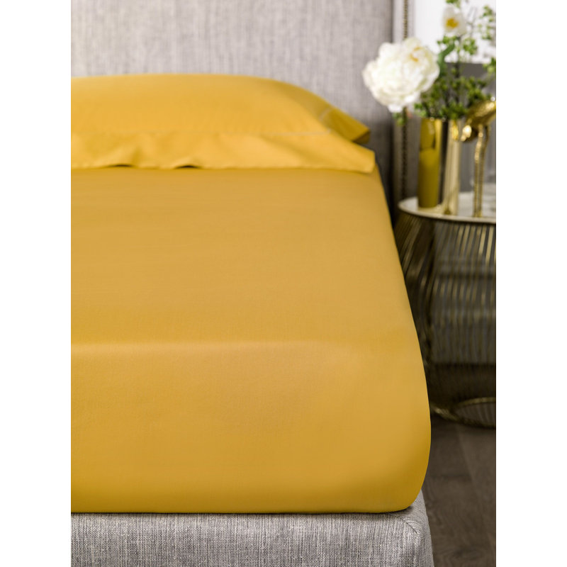 Rhapsody Sateen Fitted Sheet, Mustard, Queen