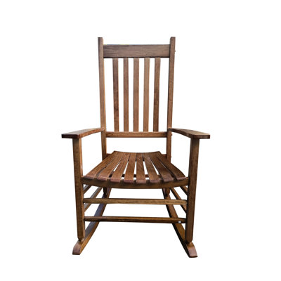 Adult Rocking Chair For Balcony & Porch In Brown - Solid Wood Made Reliability Generous Wide Seat And Armrest Robust Slatted Back Rest Easy Assembly With Included Accessories Up To 250Lbs Weight