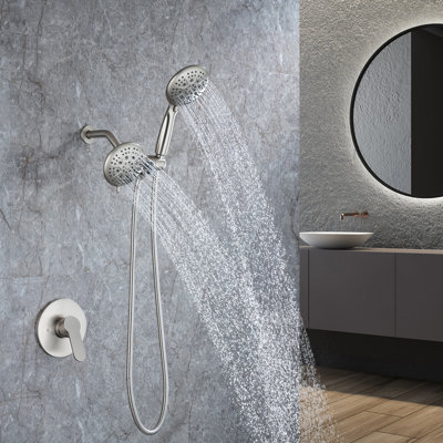 Pomme de douche à 3 voies à double fonction en nickel brossé avec valve brute