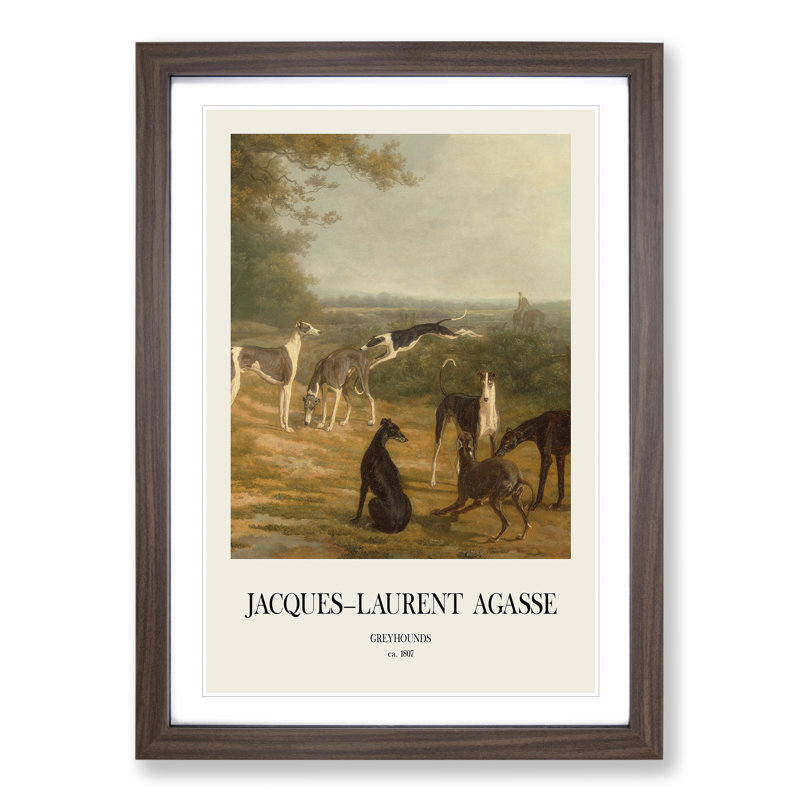 Nine Greyhounds Vol.1 by Jacques-Laurent Agasse - Picture Frame Painting, 36cm H x 27cm W x 2cm D, Walnut