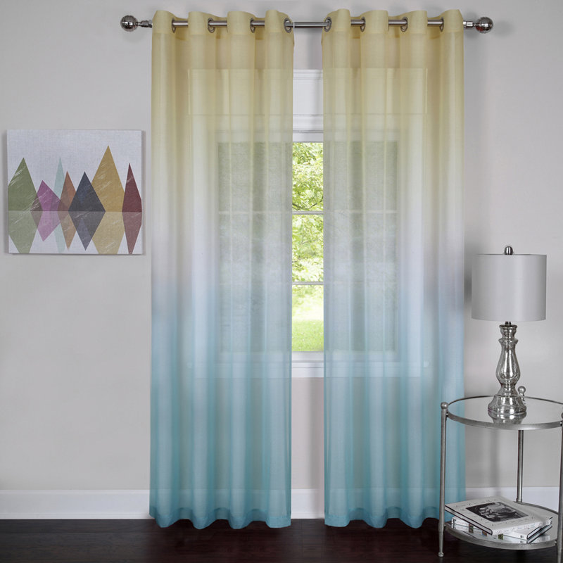 Paire de rideaux semi-transparents avec œillets Wetherell, L 52 po x L 63 po, Bleu
