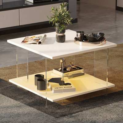 Square Acrylic Coffee Table with Storage & 16-color RGB for Living Room