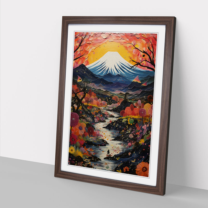 Mount Fuji Expressionism No.2 - Single Picture Frame Print on Wood, Walnut Framed, 46cm H x 34cm W x 2cm D