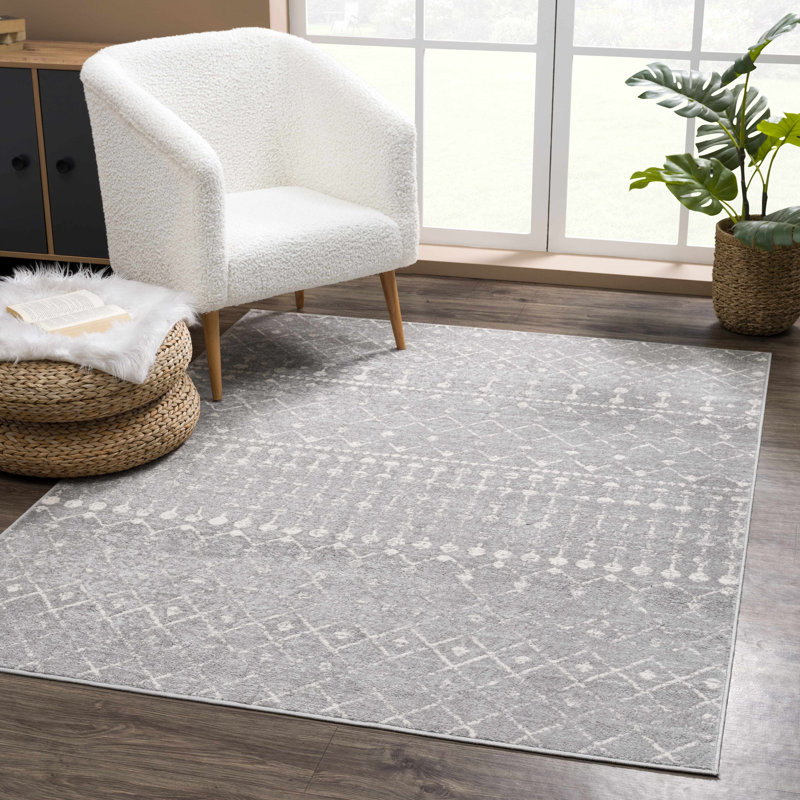 Dounia Moroccan Farmhouse Grey Area Rug, Rectangle 5'3" x 7'