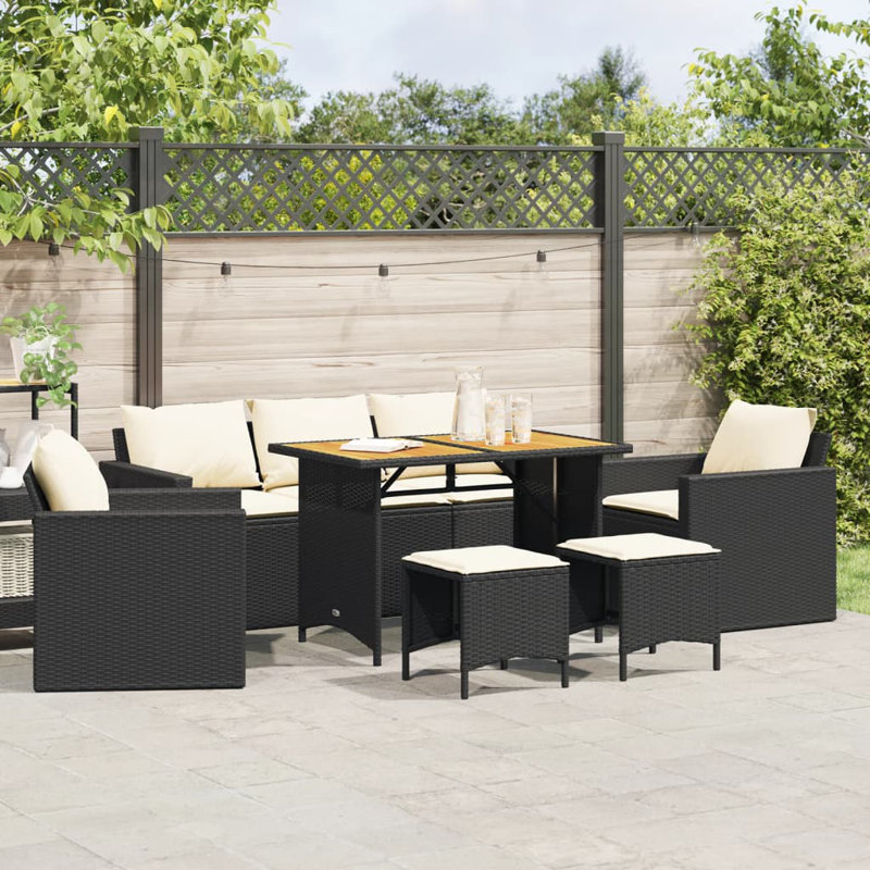 Ensemble de canapé de patio avec coussins 6 pièces Ebern Designs, Blanc, crème, Noir / Jaune