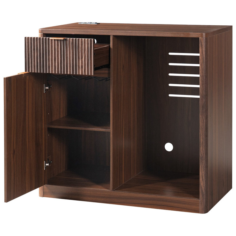 Meuble-bar à café de 100 cm avec compartiment réfrigérateur, rangement pour bouteilles de vin et station de recharge