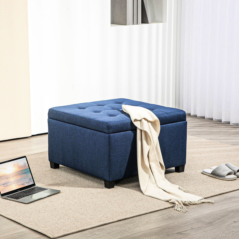 Bleu avec rangement à rabat. Style rétro pour les vestibules. Tissu doux, espace de rangement abondant, configuration de charnière sécurisée. Des chambres design. Coussin, grand volume, assemblage stable