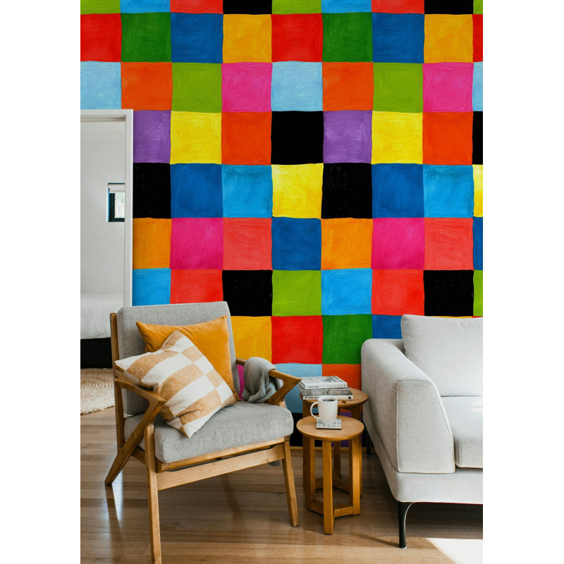 Papier peint adhésif moderne à blocs de couleur