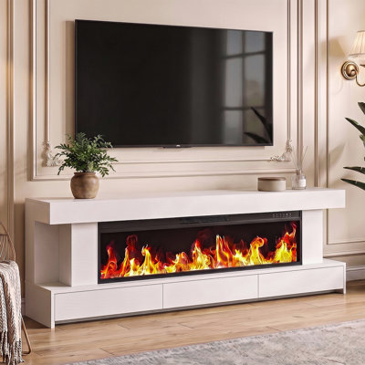 66" Fireplace Tv Stand For 75 Inch Tv, Led Fireplace Tv Stand & Modern Media Console With Drawers, Electric Fireplace Tv Console For Living Room, Bedroom