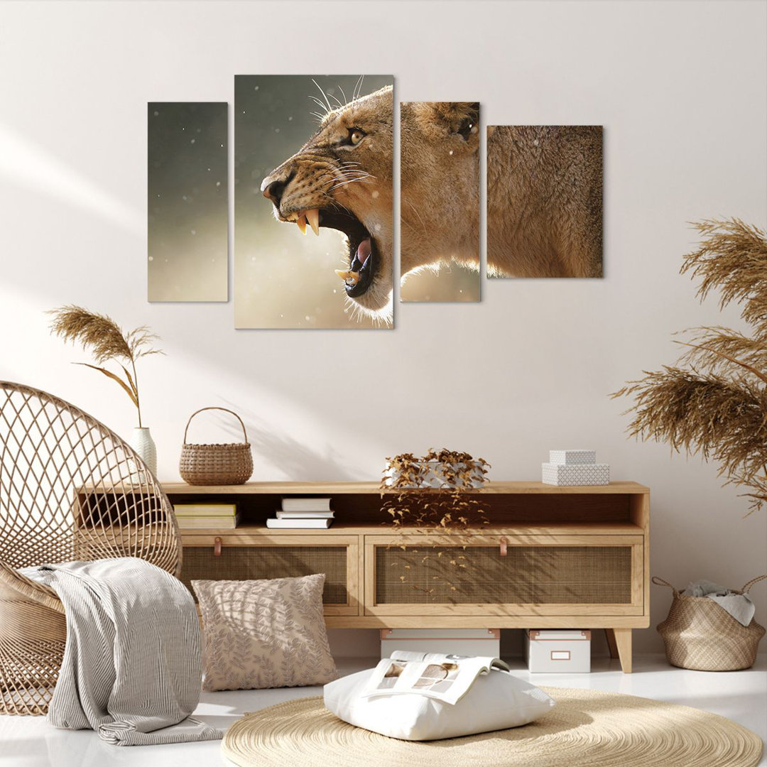 4-tlg. Leinwandbilder-Set Lion Lioness Fangs