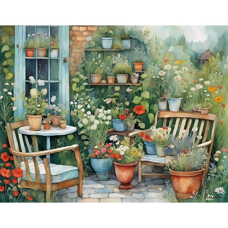 Patio Garden Still Life - Toile tendue, art mural, H 12 pi x l 16 pi