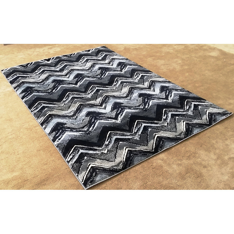 Tapis noir à chevrons Geren, 10 pi x 13 pi