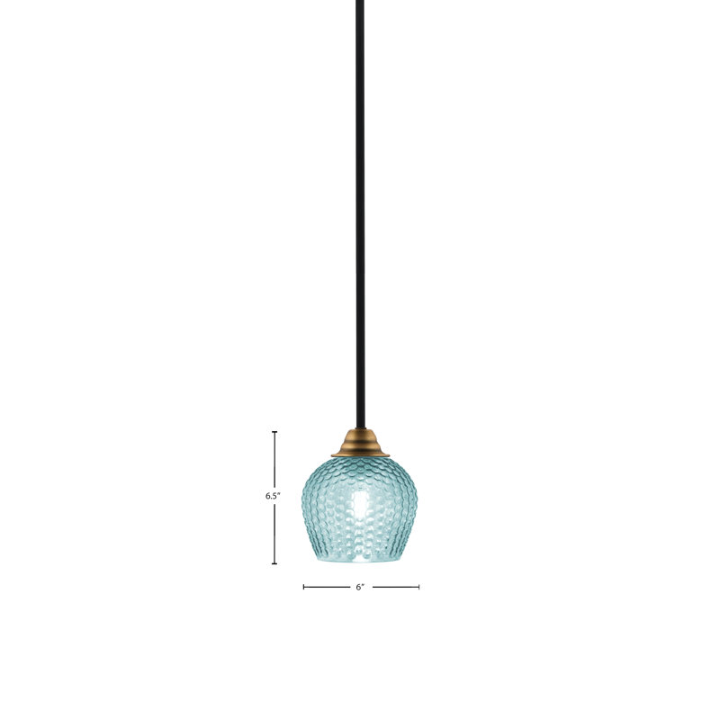 Mini-luminaire suspendu en verre turquoise mat 6 "Paramount, Sarcelle, Noir mat / laiton