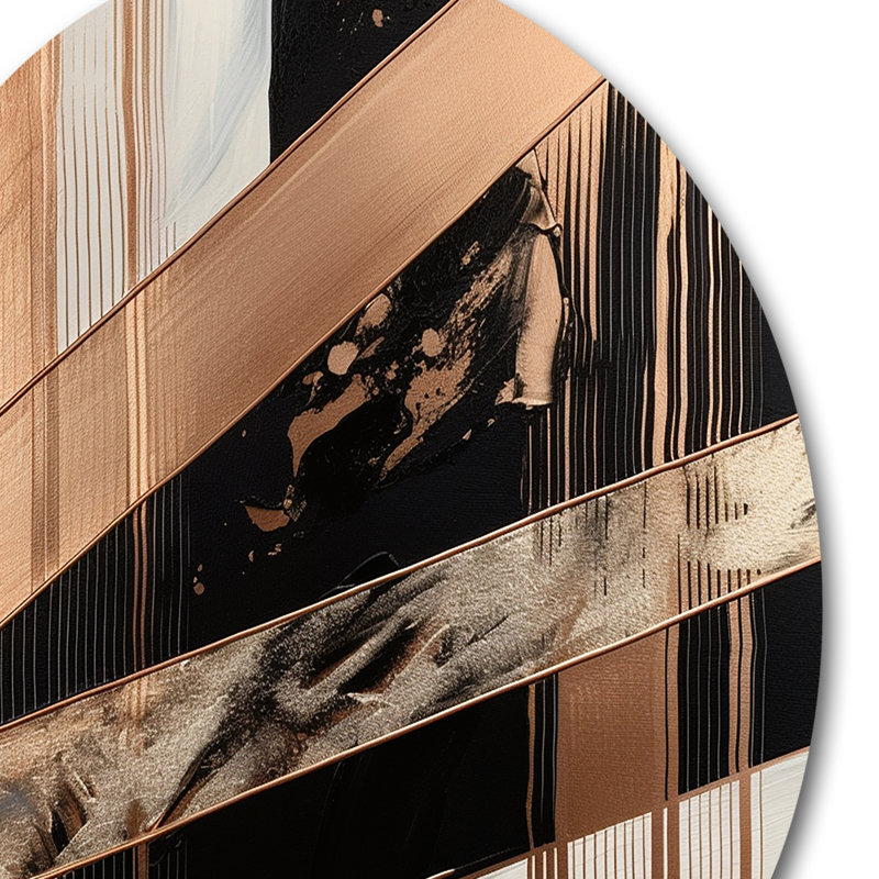 Rosegold embrassant l'essence des lignes III - art abstrait rond en marbre sur métal, H 16 po x l 16 po x P 1 po