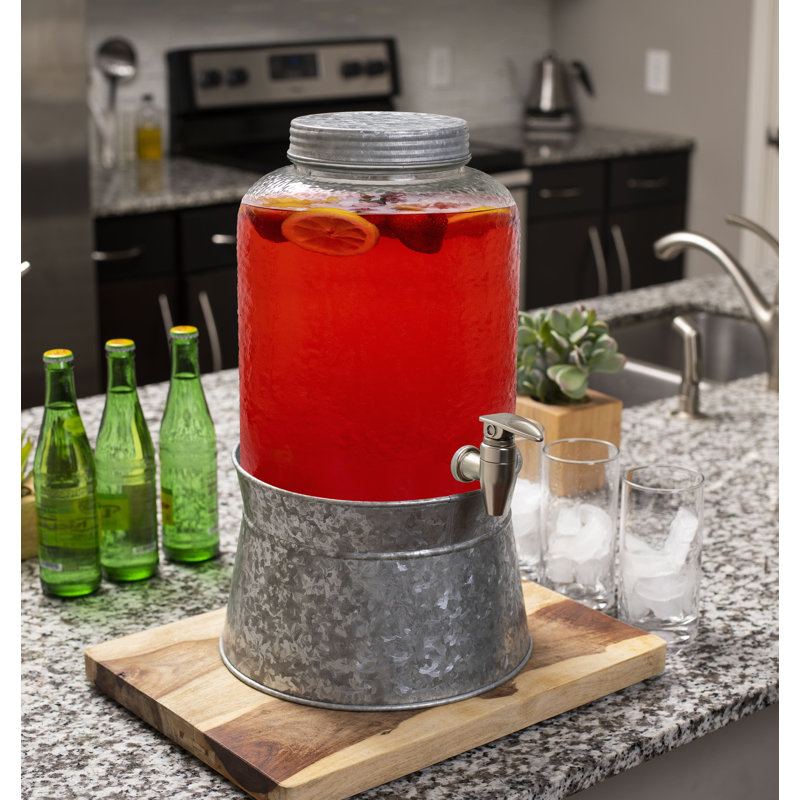 Distributeur de boissons en verre galets 2,5 gallons avec support galvanisé BirdRock Home