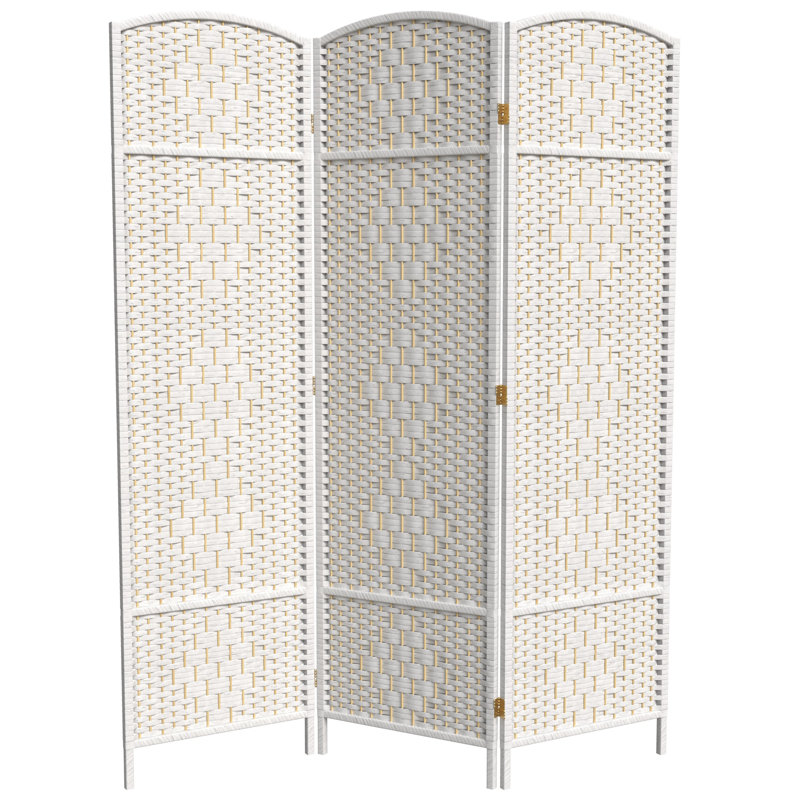 Paravent pliant en bambou / rotin Broch, Blanc, 3