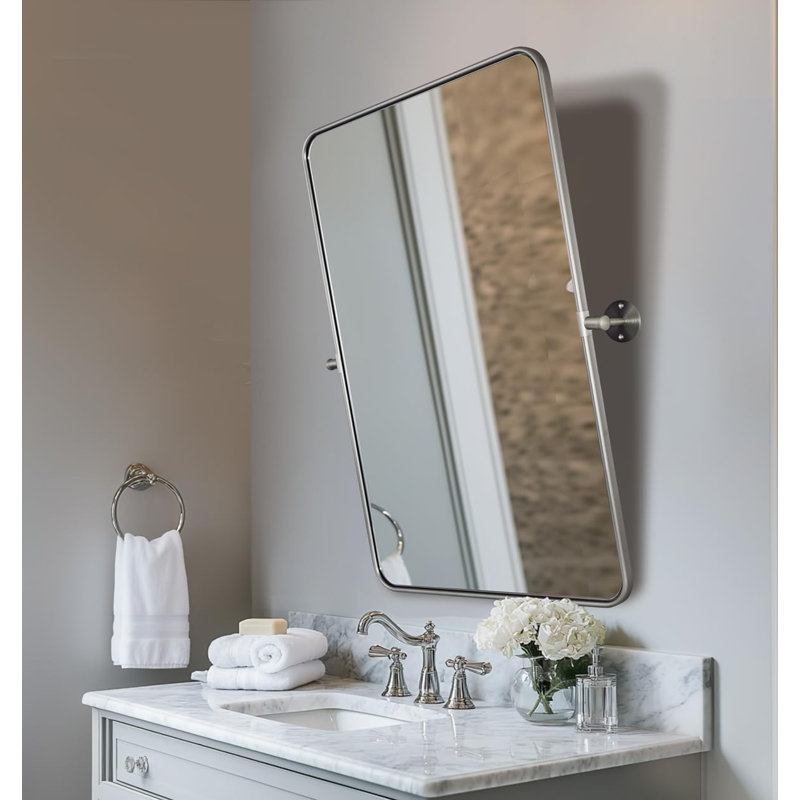 Miroir de salle de bain moderne inclinable, Nickel brossé, 36 po x 24 po
