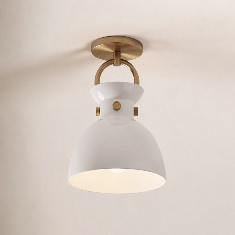 Tinka Glass Semi Flush Mount, Aged Gold, Glossy Opal