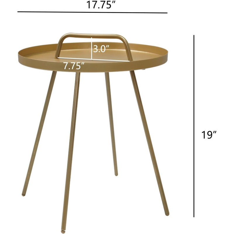Olilawn Top End Table, Weather Resistant Outdoor Round Coffee Table，Portable Side Table with Handles, Gold