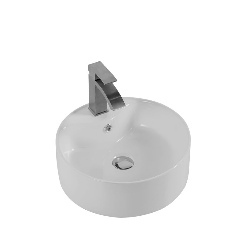 15.75“ Dia White Finish Round Countertop Ceramic Wash Basin,  CUPC Certified