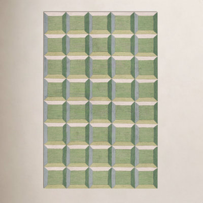Giedre Green Beige Hand-Tufted Wool Rug
