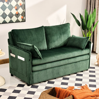 Lit de 55 po, 31 canapé en velours côtelé moderne avec poche latérale et ports, taille simple, idéal pour la chambre à coucher, petit espace, cadre de lit en fer, bois de pin, rembourrage en mousse, rembourrage convertible en tissu d'ameublement, appartement, rembourré,