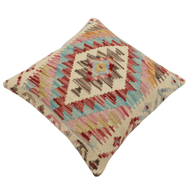Tribal Kilim Pillow No Decorative Addition Throw Pillow, 18"H x 18"W, Rust/Blue/Beige/Red