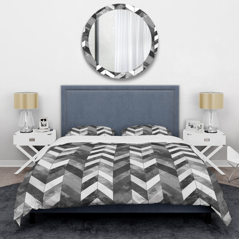 Grey White Chevron Print - Modern Duvet Cover Set, Twin Duvet Cover + 2 Standard Shams