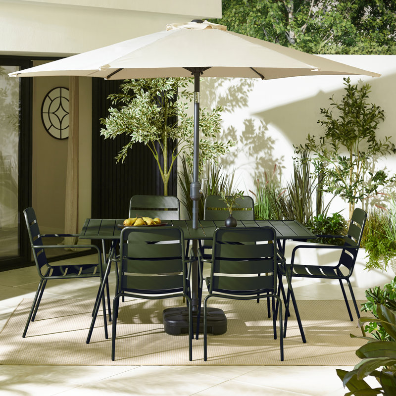6 - Person Patio Dining Set with Rectangular Table, Green
