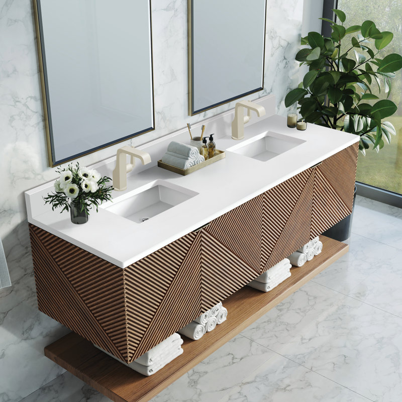 Marcello 72'' Double Bathroom Vanity with Quartz Top, White Zeus, Single-Hole