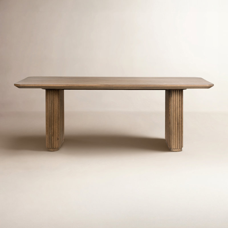 Vander 84" Wood Dining Table In Oak Cream Finish, Tawny Brown