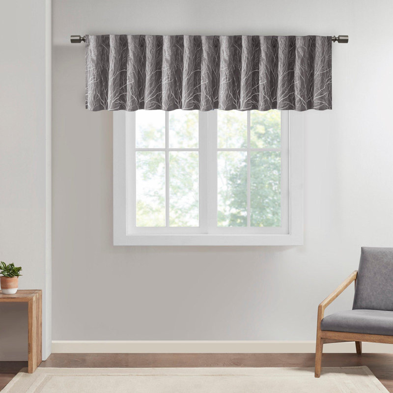 Faux Silk Embroidered Window Valance Grey 50x18", Grey
