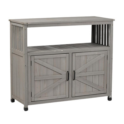 Wooden Patio Bar Table Set With Storage Cabinet