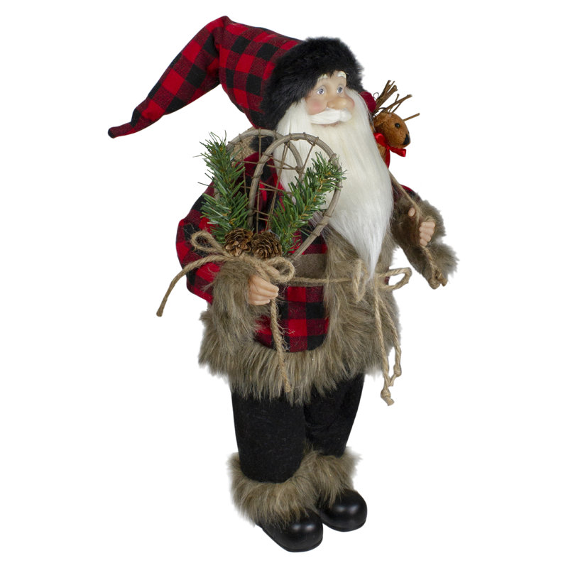 18" Standing Santa Christmas Figure with Snow Shoes and Bear