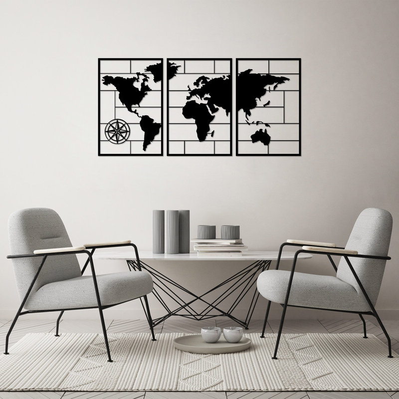 Ensemble d'accessoires muraux décoratifs en métal (3 pièces), noir, 19,7 po x 29,5 po | Fabrication 100% métal, épaisseur: 0,6 po | Décoration intérieure élégante, parfaite pour le salon, la chambre à coucher et les espaces de bureau