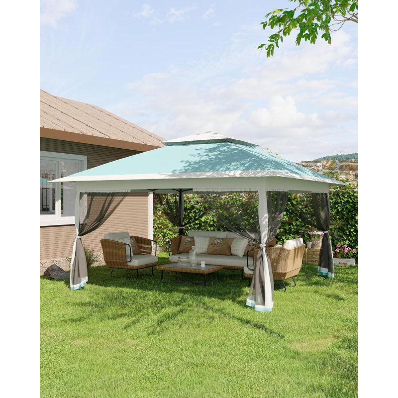Canopy Tent, Steel Frame with Polyester Fabric, 12x12 ft, Pop-Up Gazebo with Mosquito Netting and Adjustable Height, Outdoor Backyard Parties and BBQs