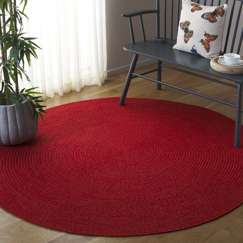 Graddy Hand Woven Performance Machine Washable Performance Solid Color Indoor/Outdoor Area Rug, Round 6'