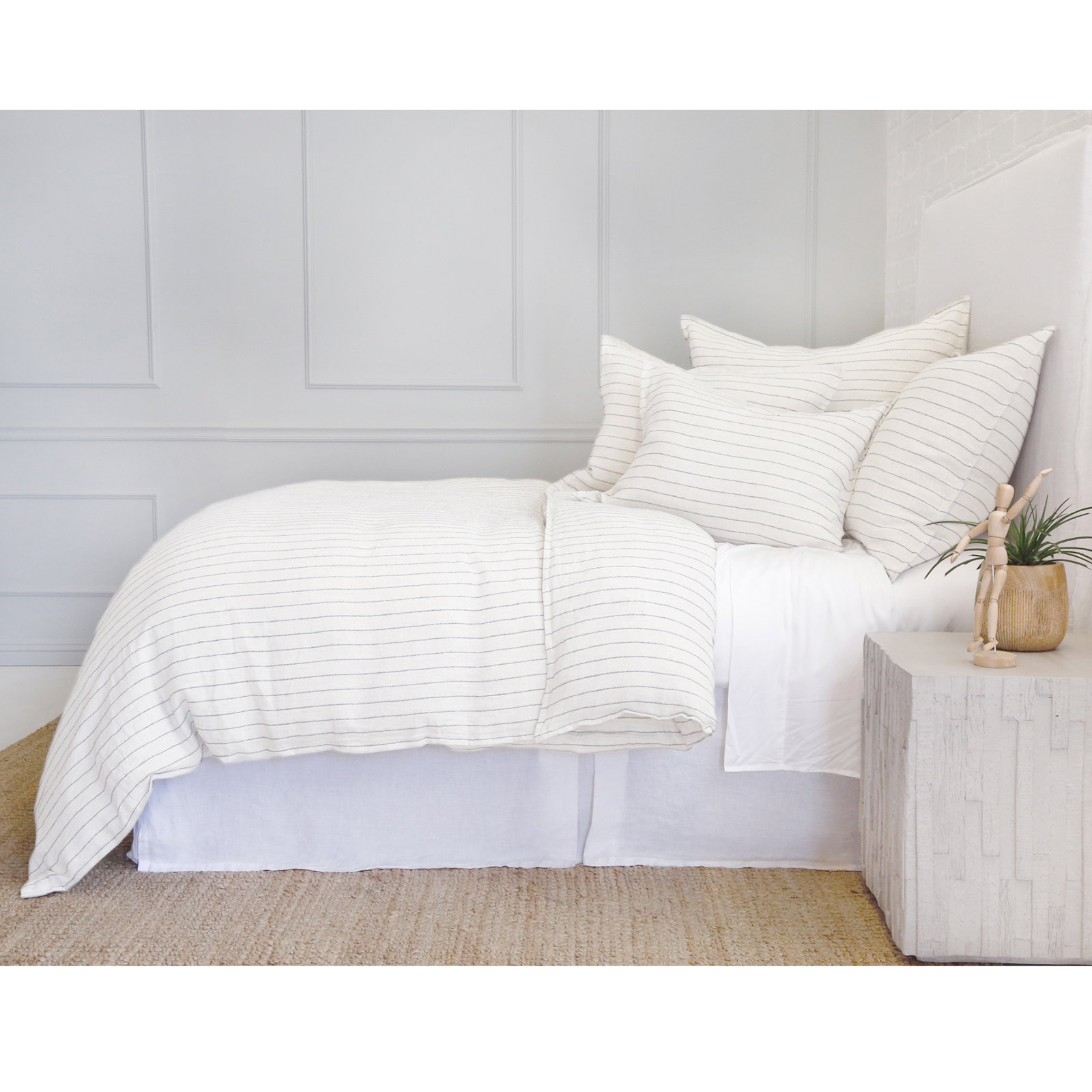 Blake Linen Duvet Cover Set, Cream/Gray, King