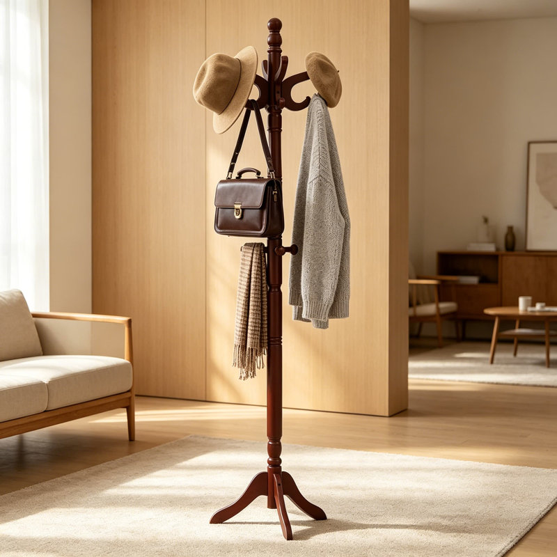 Portemanteau autoportant, portemanteau en bois d'hévéa massif avec 11 crochets et 3 options de hauteur pour manteaux, chapeaux, sacs, sacs à main, vêtements, portemanteaux pour le bureau de la chambre du hall d'entrée